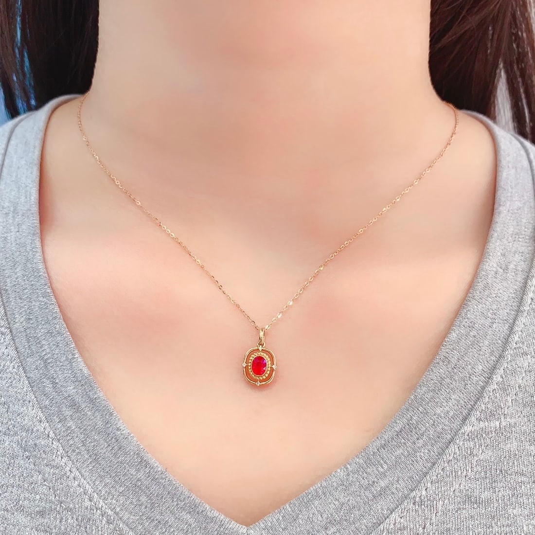 14k Gold 0.45 Ct Natural Ruby & Diamond Necklace - 5