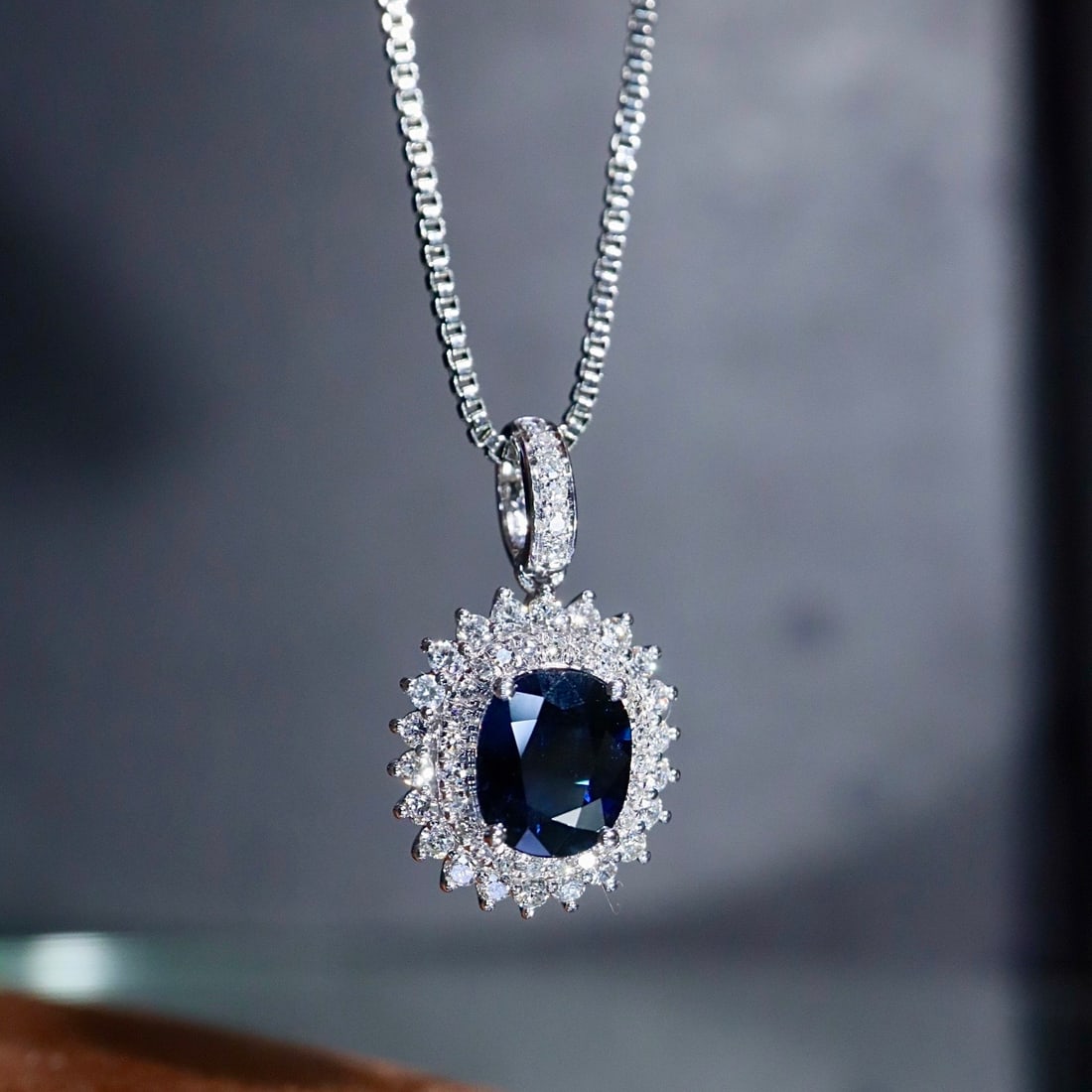 14k Gold 1.11 Ctw Natural Sapphire & Diamond Pendant( Without Chain ) - 4