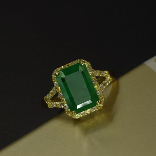 14k Gold 3.55 Ctw Natural Emerald & Diamond Ring - 4
