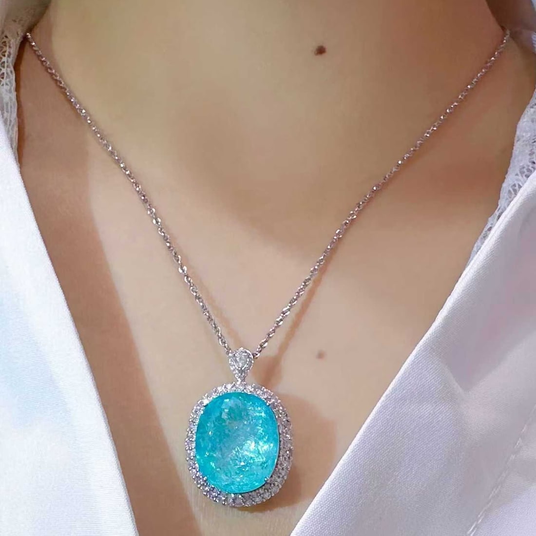 14k Gold 22.52 Ctw Natural Paraiba Tourmaline & Diamond Ring/pendant( Without Chain ) - 3