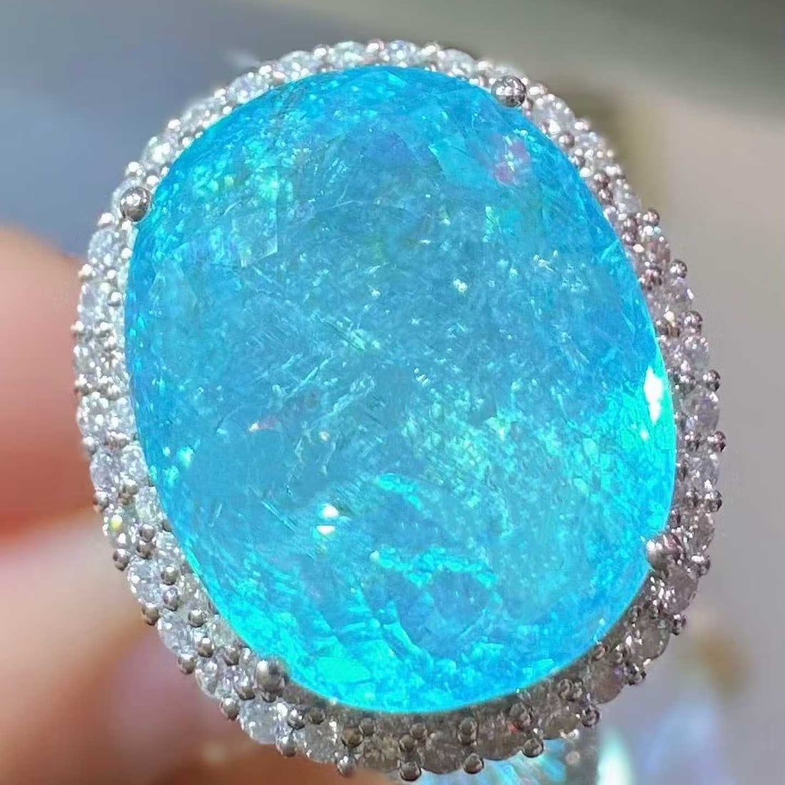 14k Gold 22.52 Ctw Natural Paraiba Tourmaline & Diamond Ring/pendant( Without Chain ) - 5