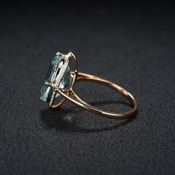14k Gold 4.7 Ct Natural Aquamarine & Diamond Ring - 4