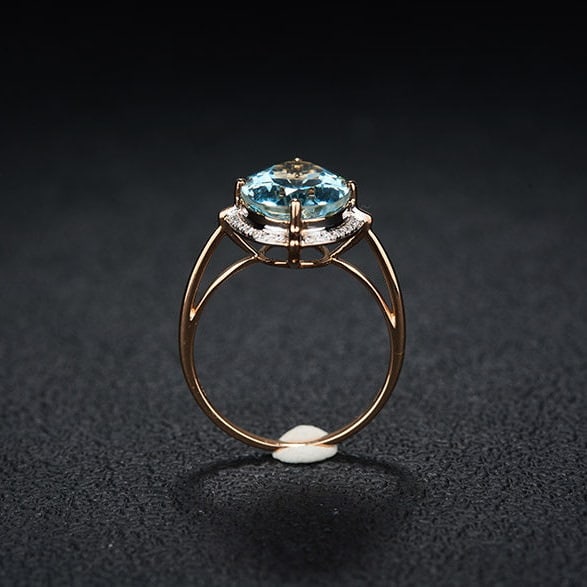 14k Gold 4.7 Ct Natural Aquamarine & Diamond Ring - 6