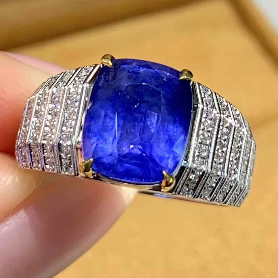14k Gold 3.45 Ct Natural Sapphire & Diamond Ring (1 of 7)
