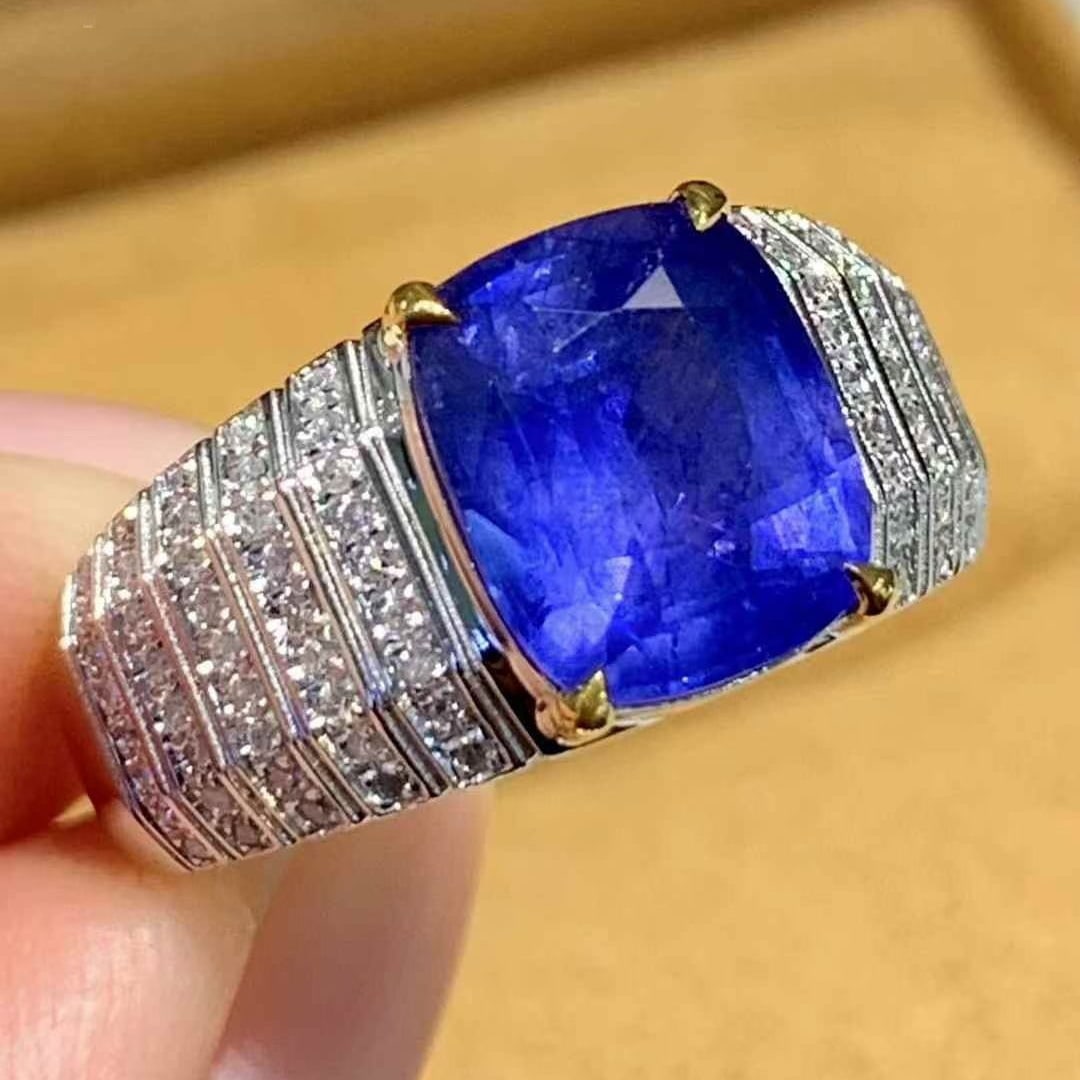 14k Gold 3.45 Ct Natural Sapphire & Diamond Ring - 6
