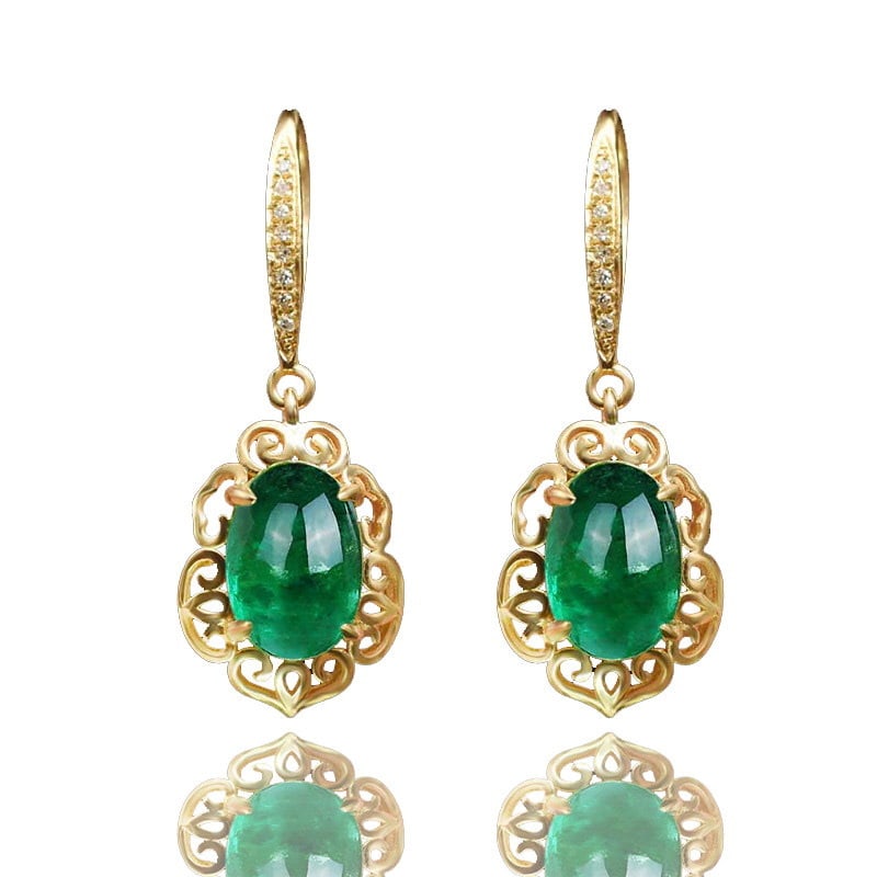 14k Gold 3.42 Ct Natural Emerald & Diamond Earrings (1 of 4)