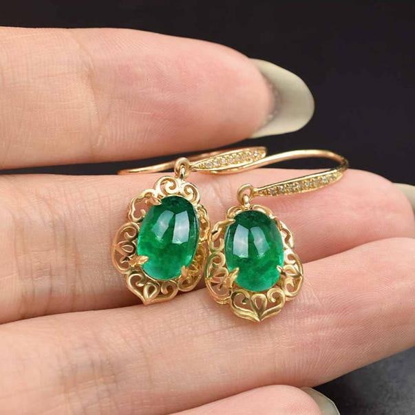 14k Gold 3.42 Ct Natural Emerald & Diamond Earrings - 3
