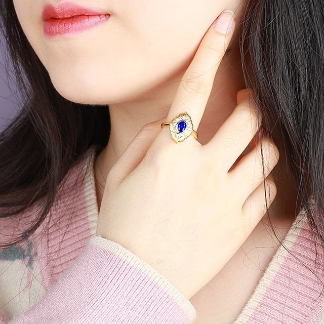 14k Gold 0.96 Ctw Natural Sapphire & Diamond Ring - 5