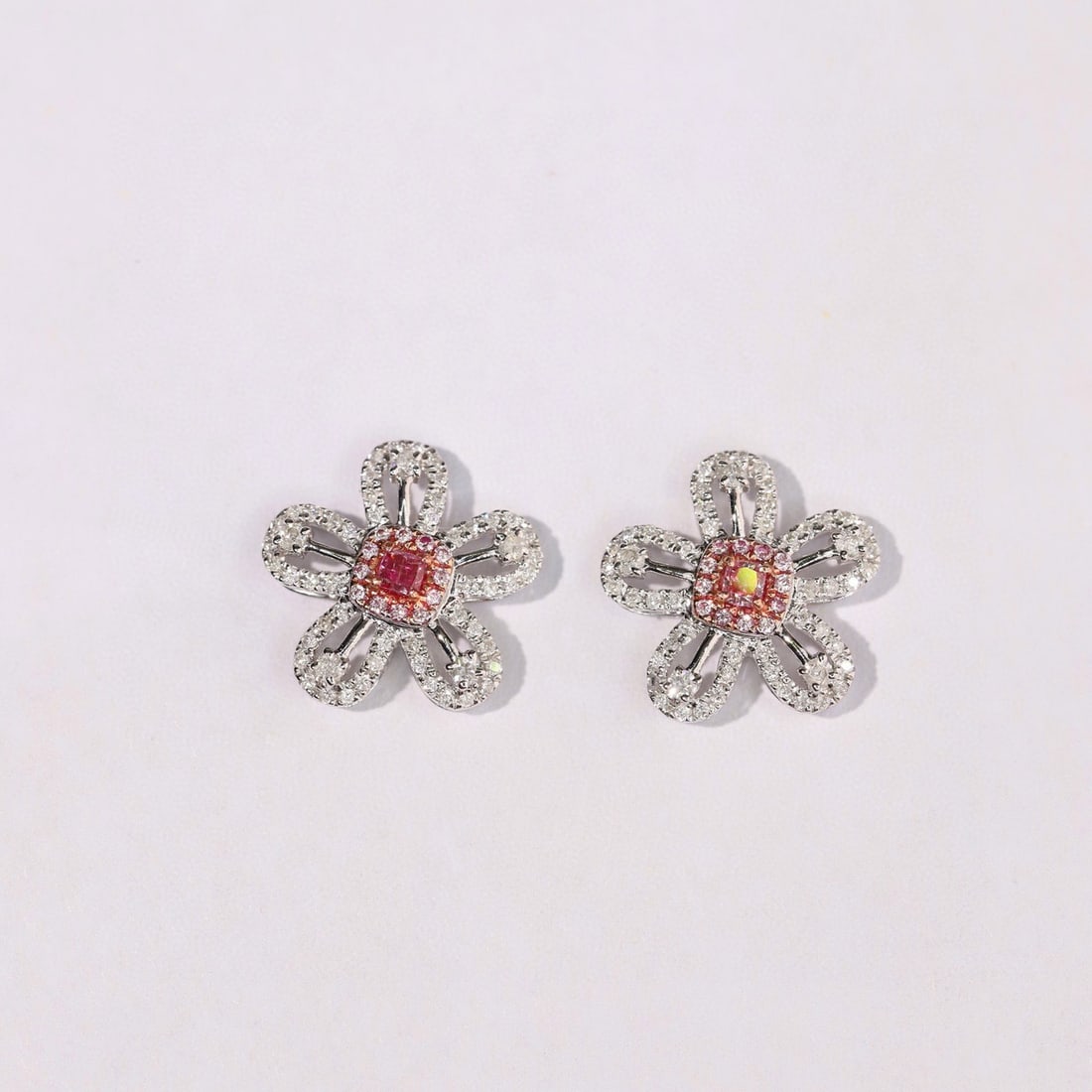 14k Gold 0.56 Ctw Natural Pink Diamond & Diamond Earrings - 8