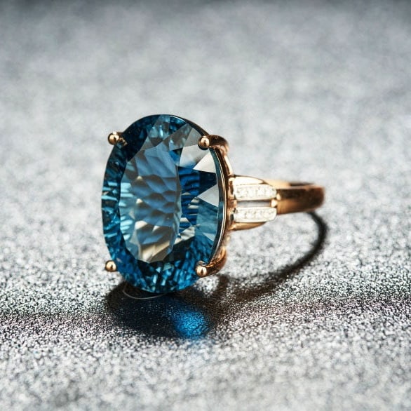 14k Gold 16.52 Ct Natural Topaz & Diamond Ring - 3