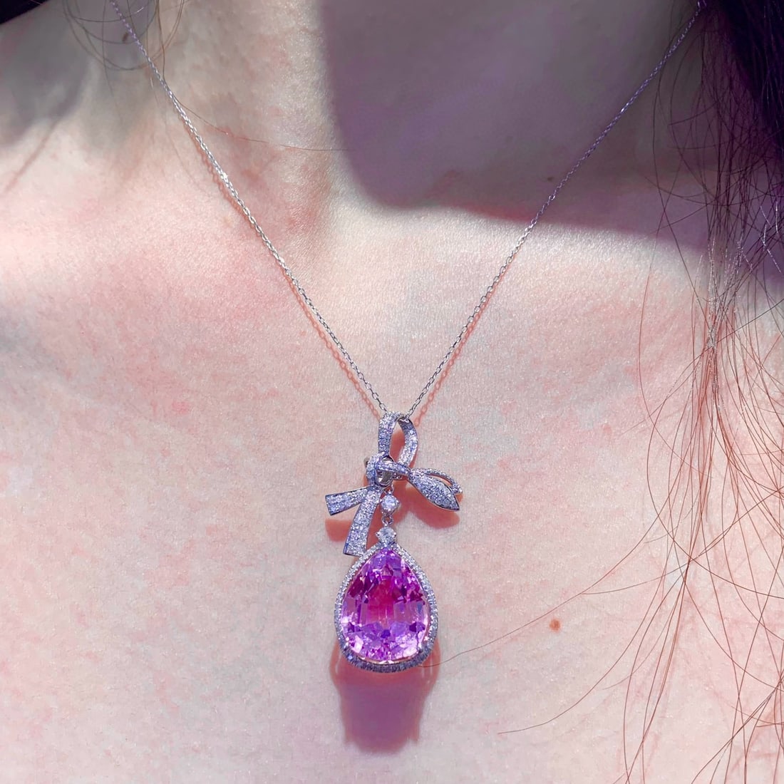 14k Gold 11.2 Ct Natural Kunzite & Diamond Pendant( Without Chain ) - 5