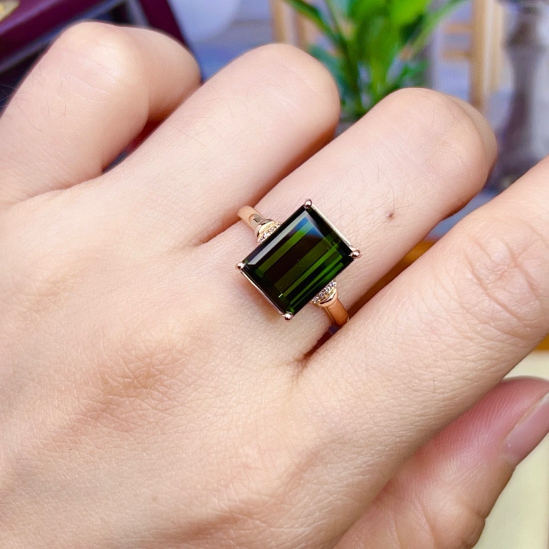 14k Gold 3.93 Ctw Natural Tourmaline & Diamond Ring - 4