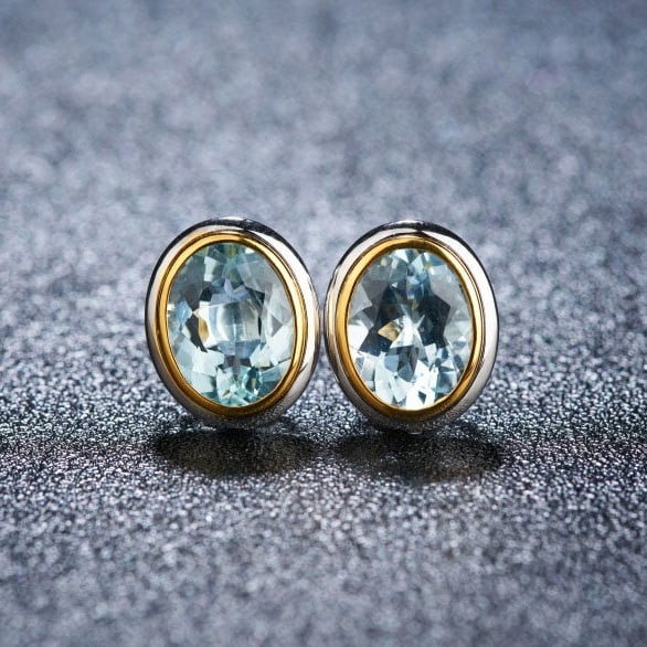 14k Gold 3.15 Ct Natural Aquamarine Earrings - 2