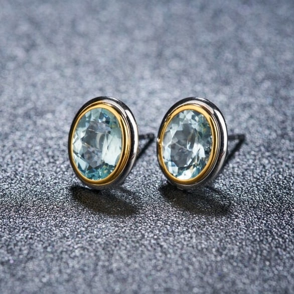 14k Gold 3.15 Ct Natural Aquamarine Earrings - 4