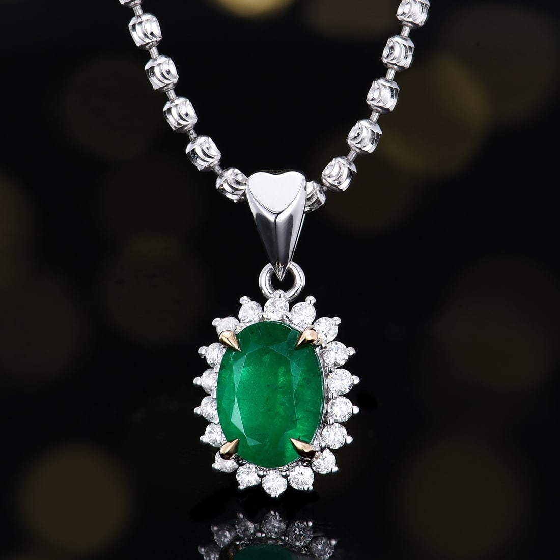 14k Gold 1.28 Ctw Natural Emerald & Diamond Pendant( Without Chain ) - 2