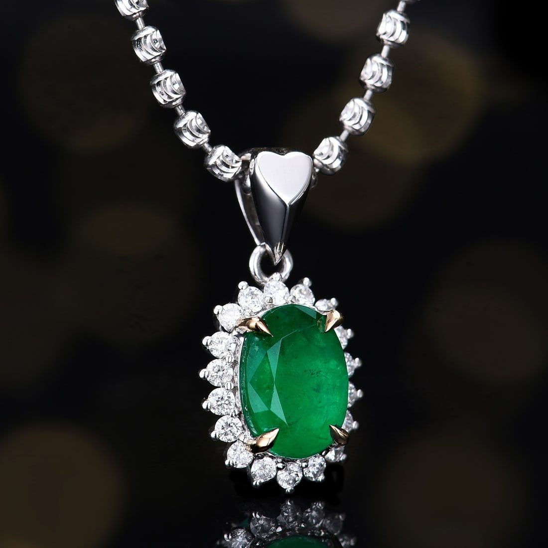 14k Gold 1.28 Ctw Natural Emerald & Diamond Pendant( Without Chain ) - 3