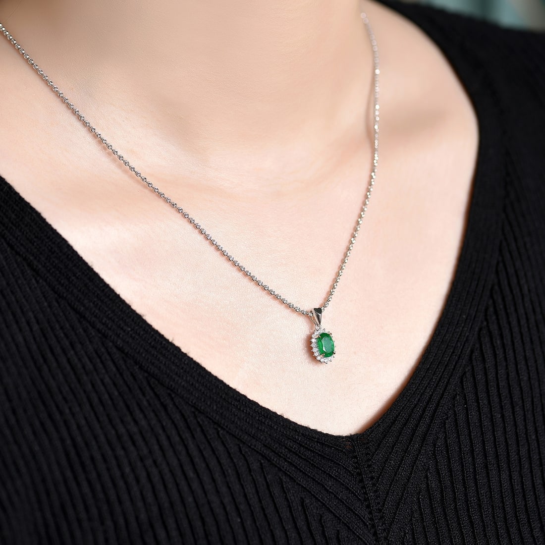 14k Gold 1.28 Ctw Natural Emerald & Diamond Pendant( Without Chain ) - 6