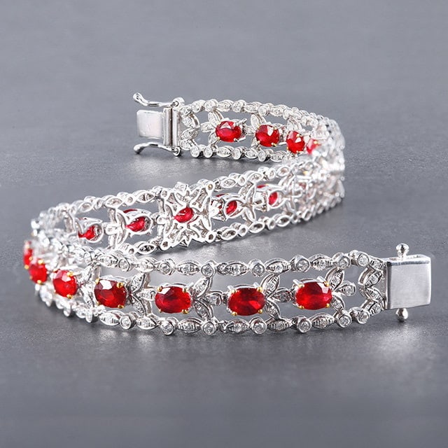 14k Gold 6.59 Ctw Natural Ruby & Diamond Bracelet - 2