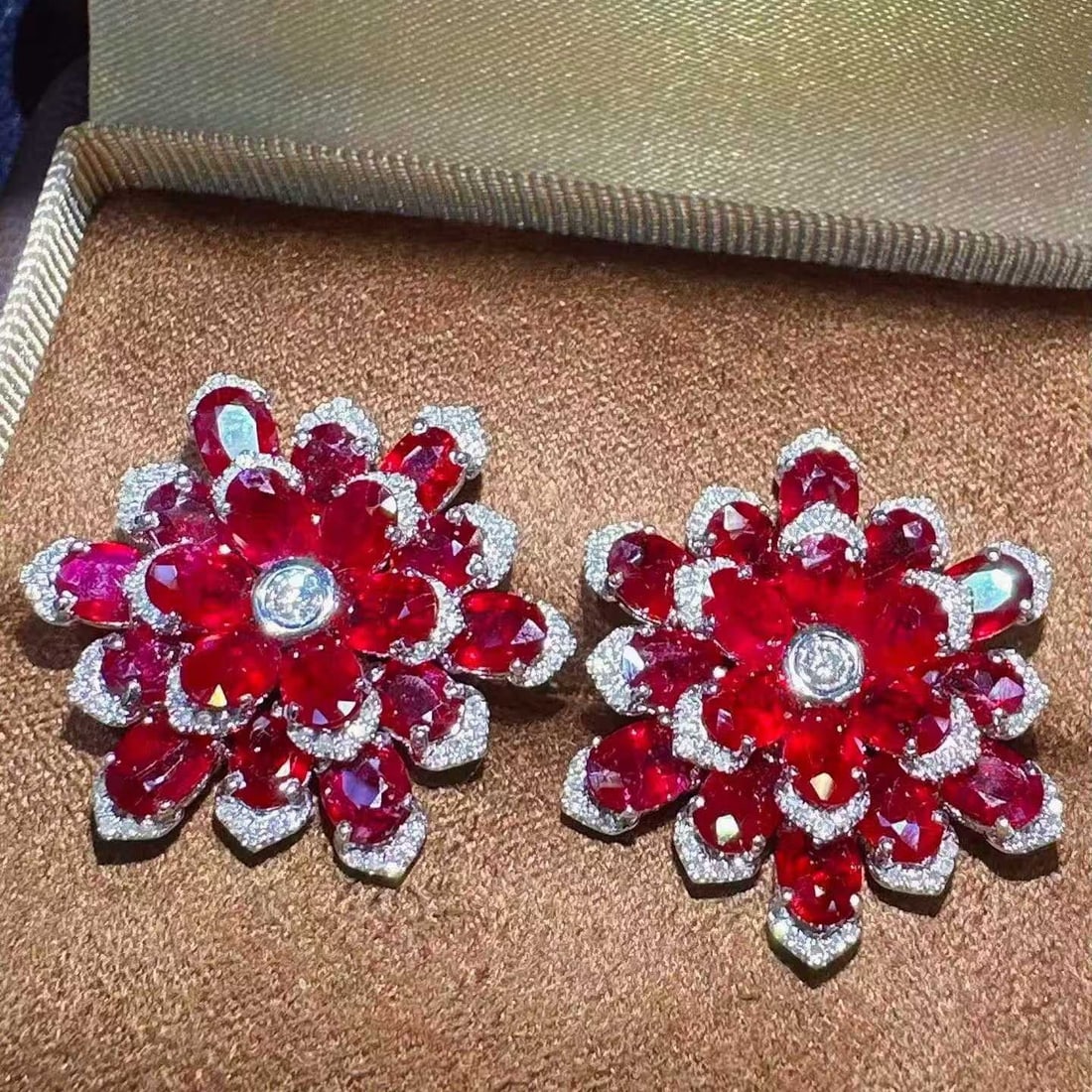 14k Gold 12.09 Ctw Natural Ruby & Diamond Earrings - 2