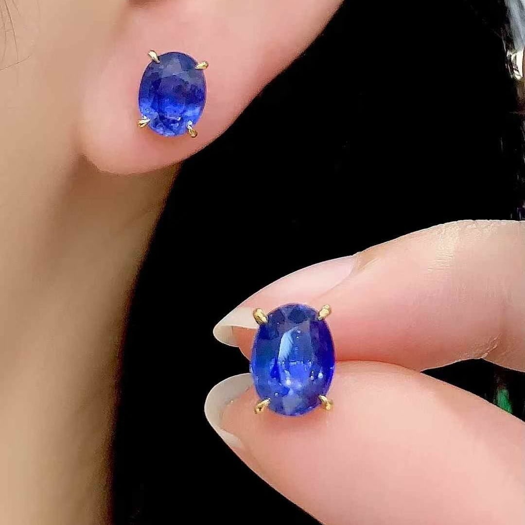 14k Gold 3.75 Ct Natural Sapphire & Diamond Earrings - 6
