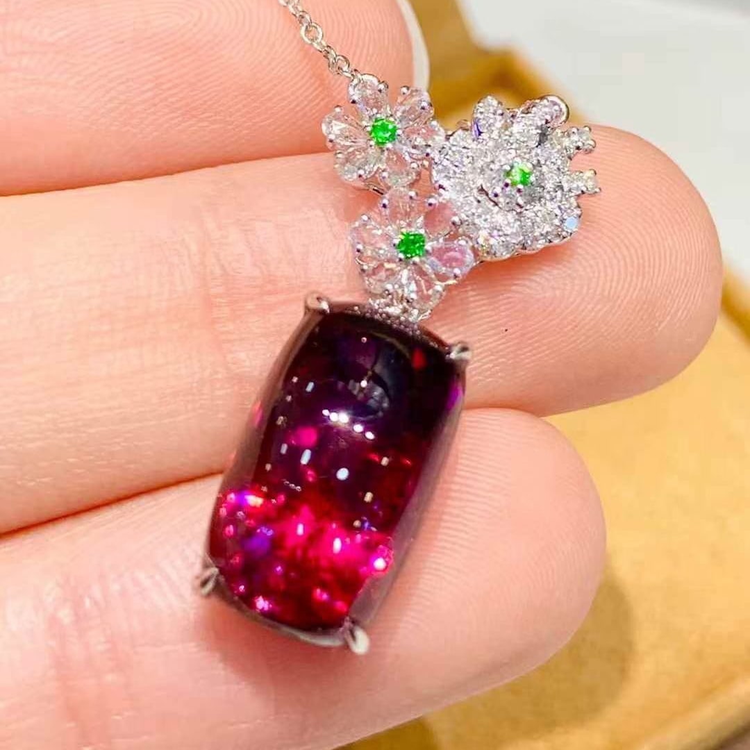14k Gold 6.2 Ct Natural Tourmaline & Diamond Necklace - 2