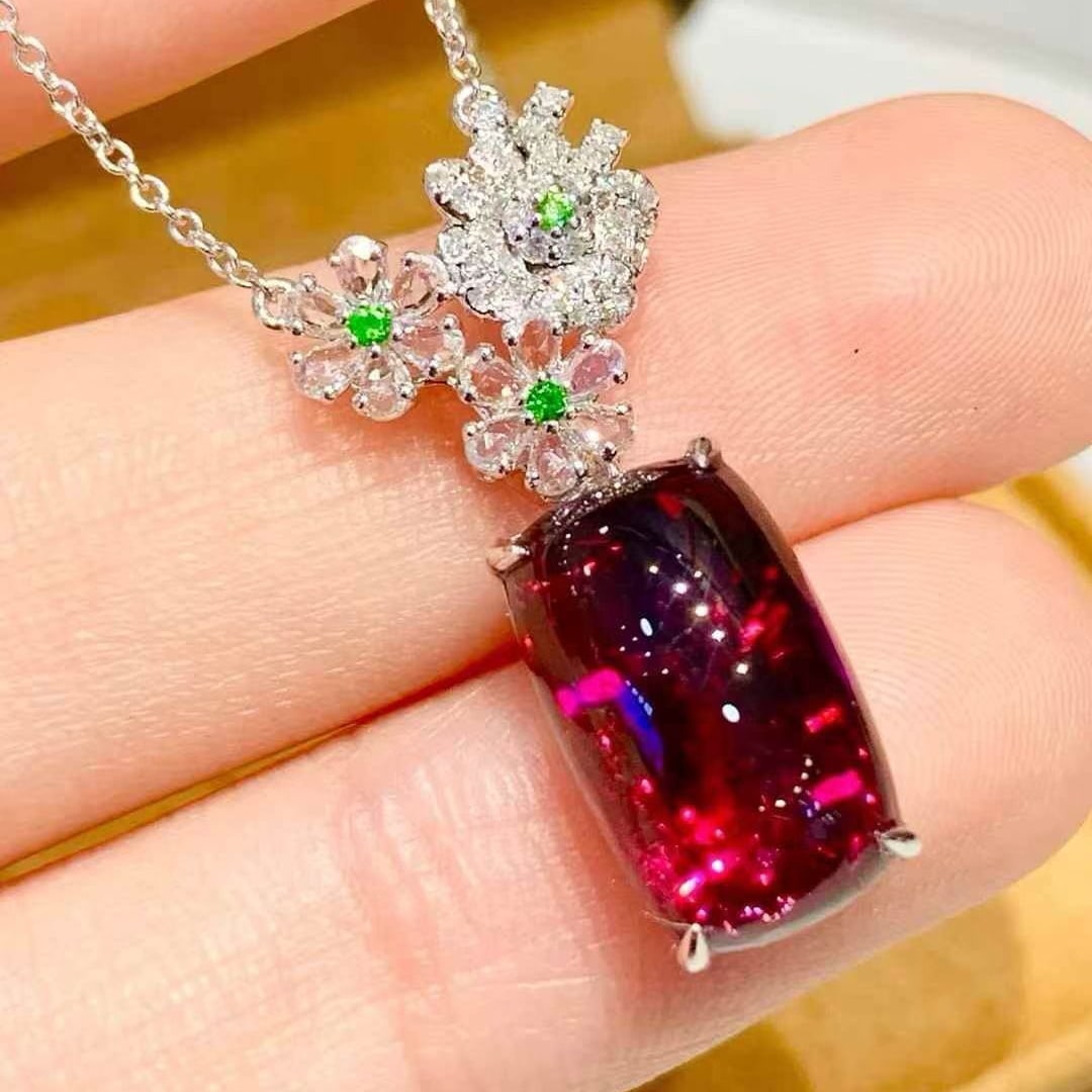 14k Gold 6.2 Ct Natural Tourmaline & Diamond Necklace - 3