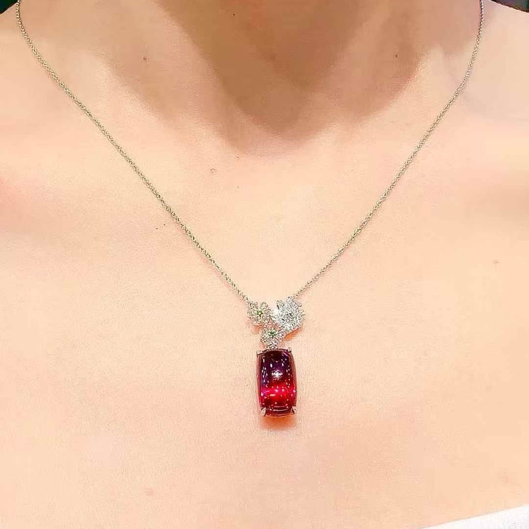 14k Gold 6.2 Ct Natural Tourmaline & Diamond Necklace - 4