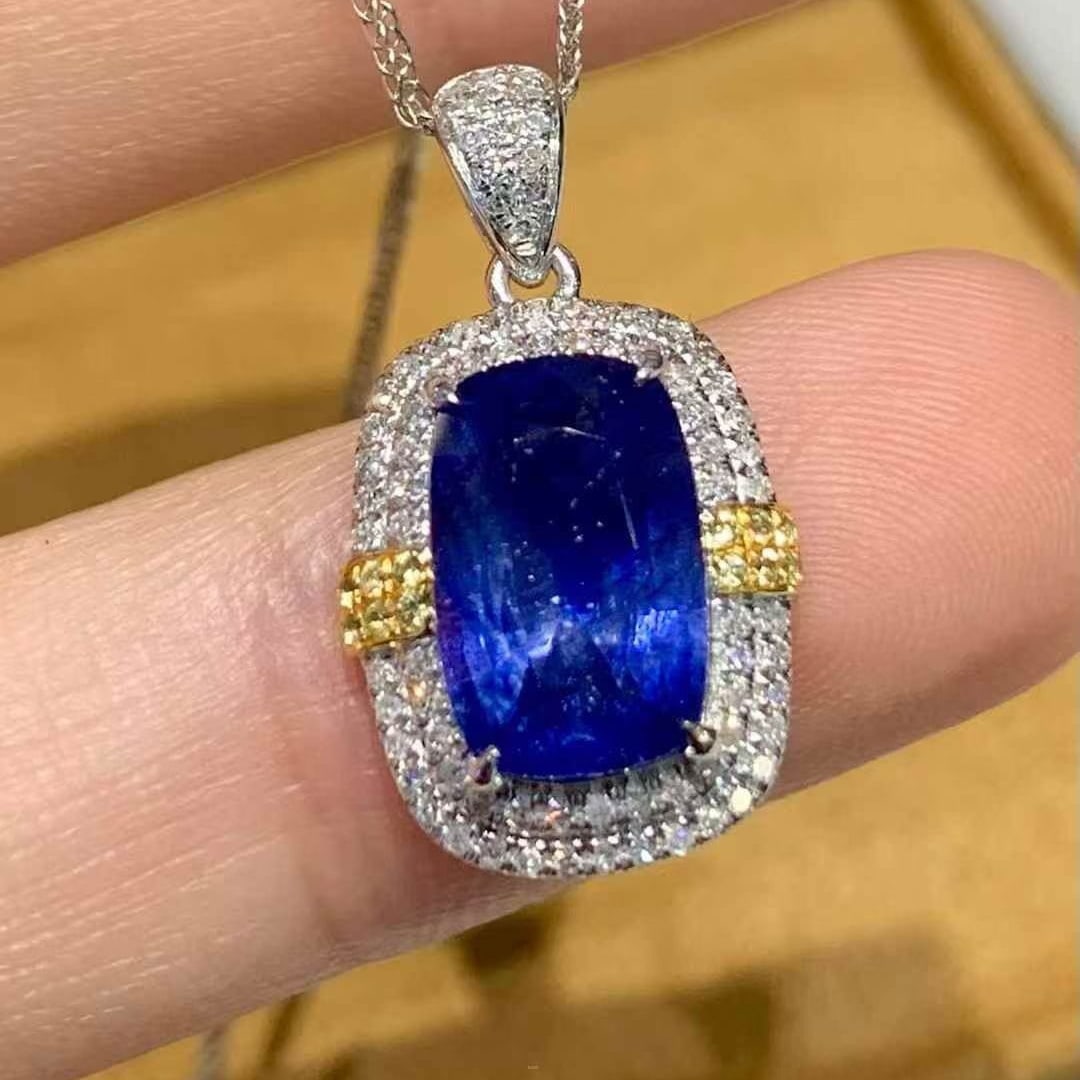 14k Gold 3.01 Ct Natural Sapphire & Diamond Pendant( Without Chain ) - 2
