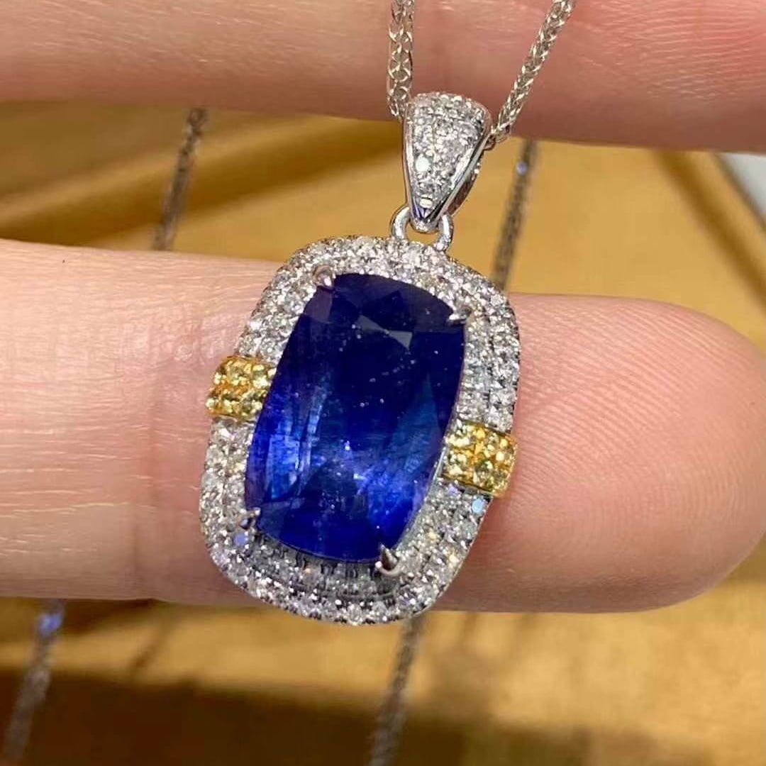 14k Gold 3.01 Ct Natural Sapphire & Diamond Pendant( Without Chain ) - 3