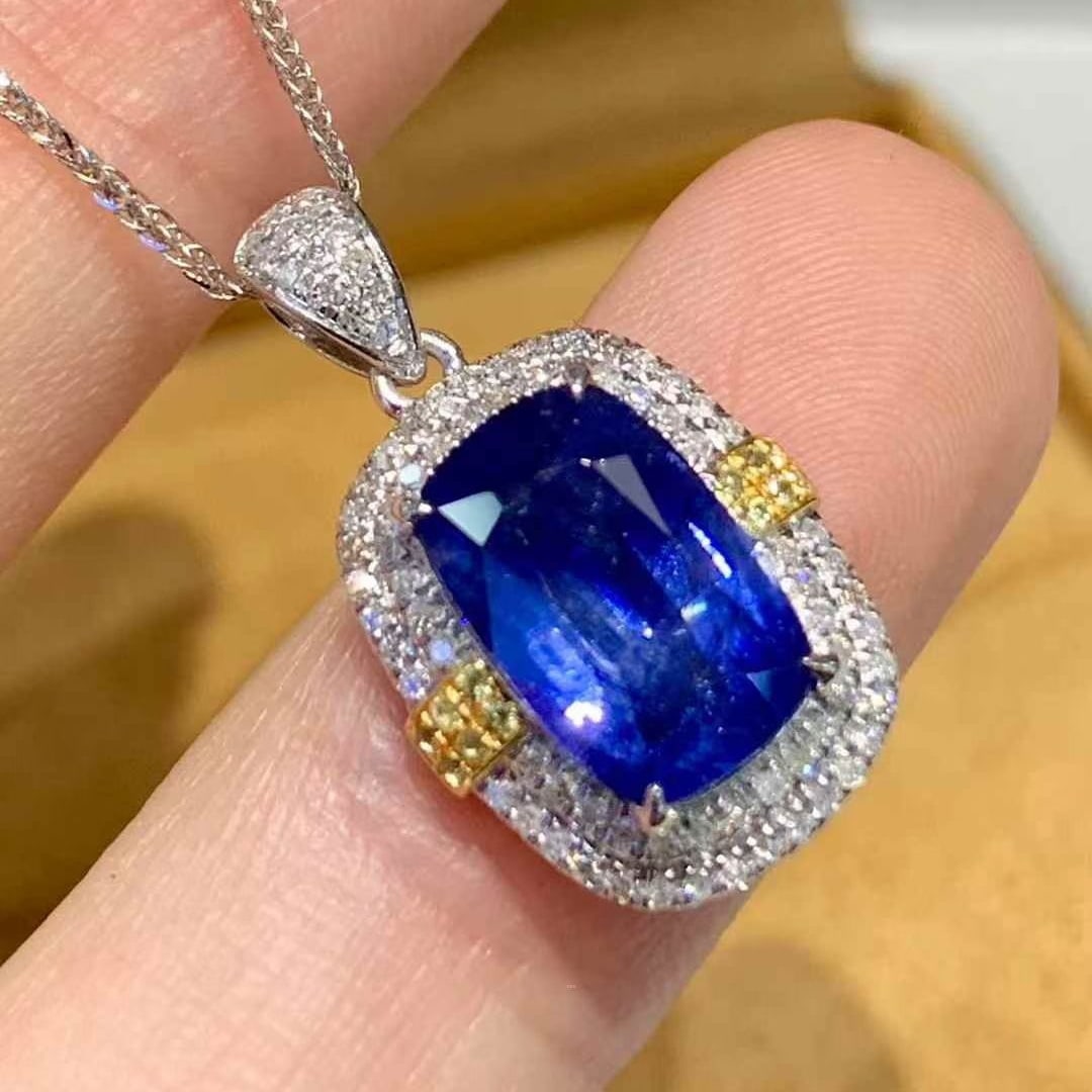 14k Gold 3.01 Ct Natural Sapphire & Diamond Pendant( Without Chain ) - 4