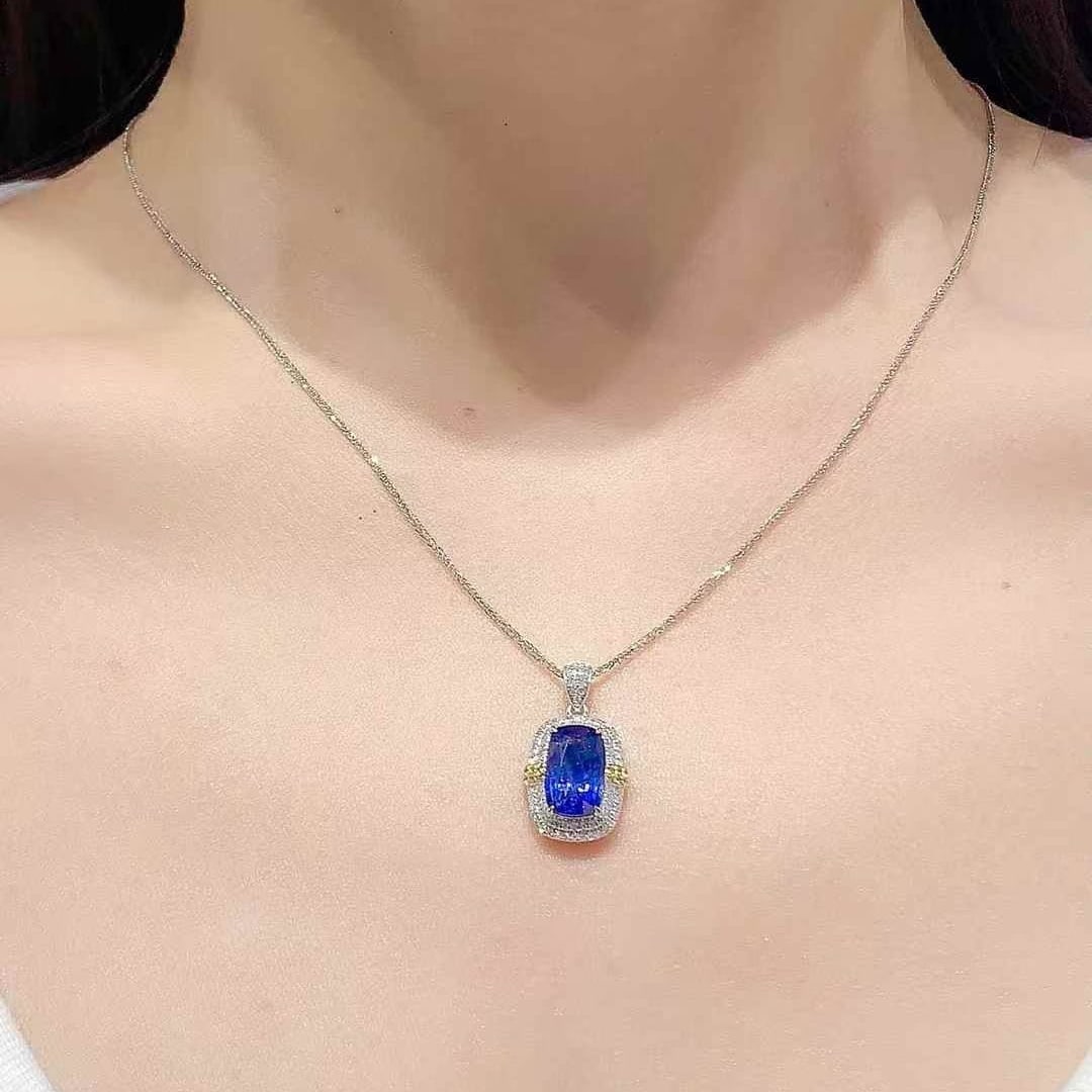 14k Gold 3.01 Ct Natural Sapphire & Diamond Pendant( Without Chain ) - 5