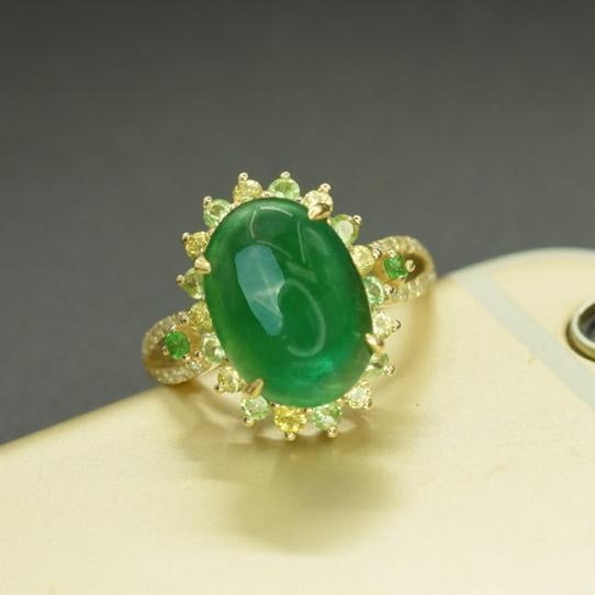 14k Gold 5.24 Ctw Natural Emerald & Tsavorite Ring - 4