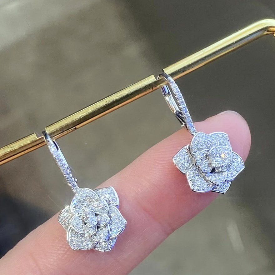 14k Gold 0.80 Ct Natural H Diamond & Flowers Earrings - 2