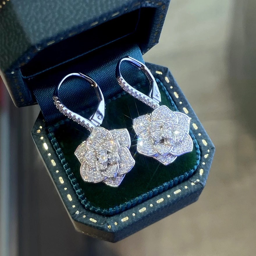 14k Gold 0.80 Ct Natural H Diamond & Flowers Earrings - 3