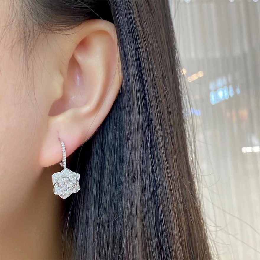 14k Gold 0.80 Ct Natural H Diamond & Flowers Earrings - 5