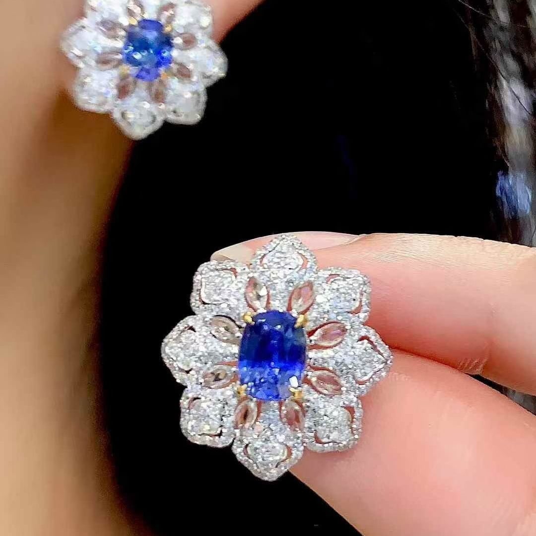 14k Gold 2.4 Ct Natural Sapphire & Diamond Earrings - 4
