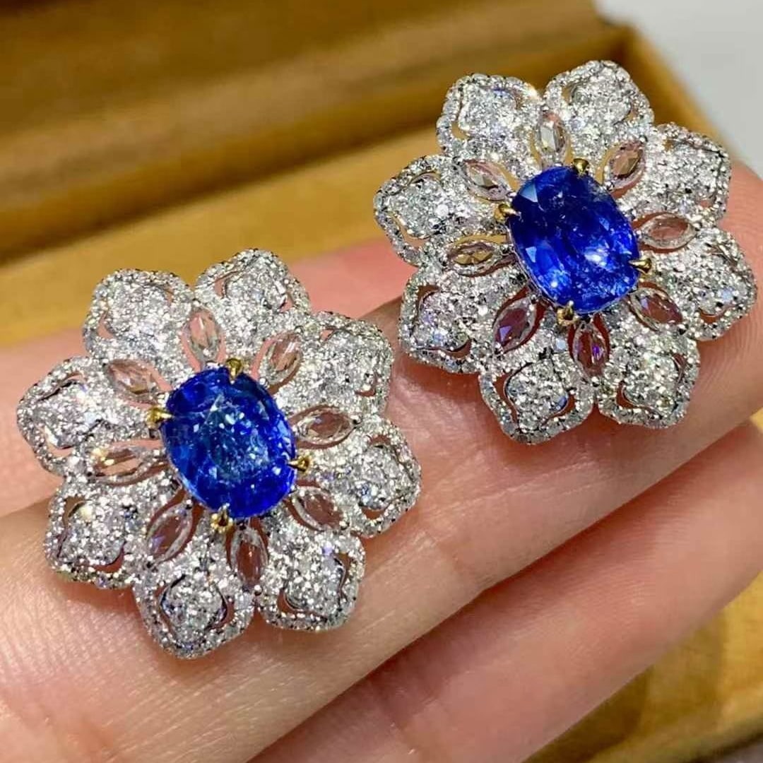 14k Gold 2.4 Ct Natural Sapphire & Diamond Earrings - 5