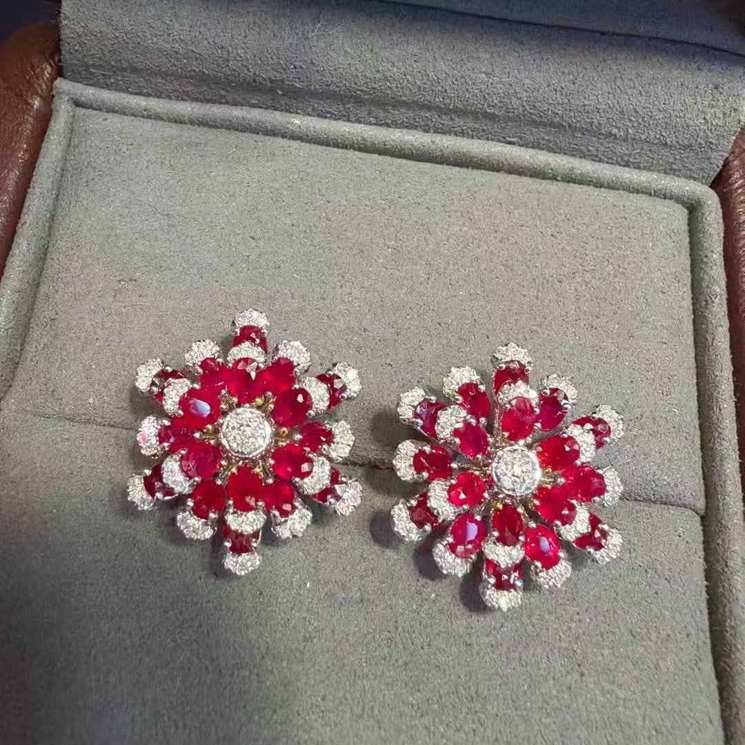 14k Gold 3.43 Ctw Natural Ruby & Diamond Earrings - 2