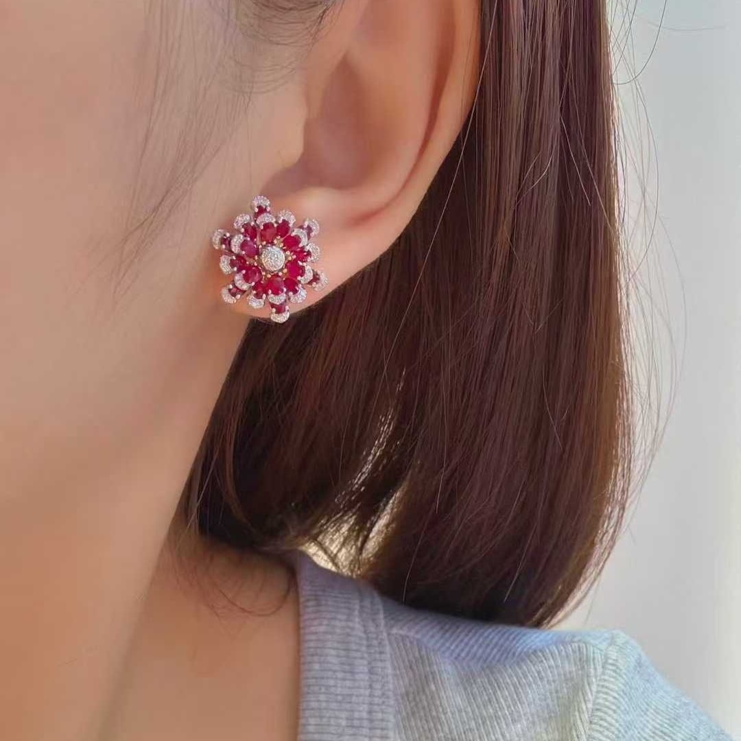 14k Gold 3.43 Ctw Natural Ruby & Diamond Earrings - 4