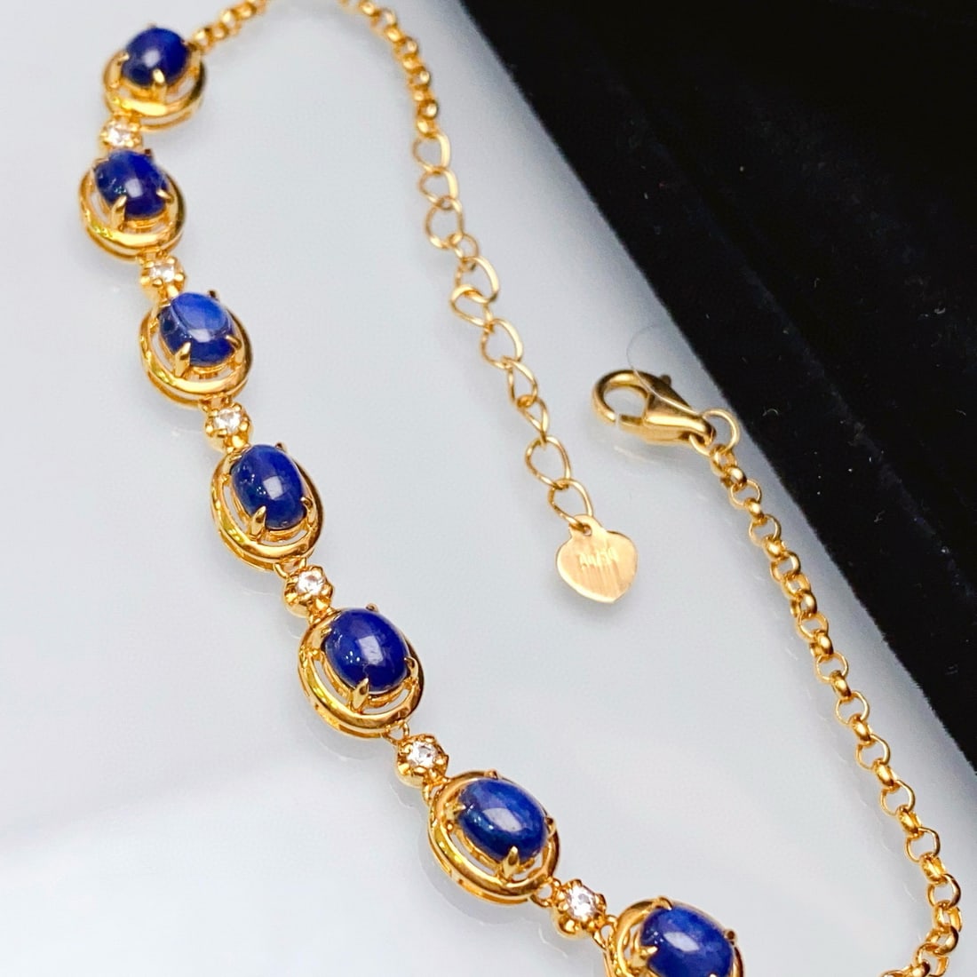14k Gold 7.80 Ct Natural Sapphire & Sapphire Bracelet - 4