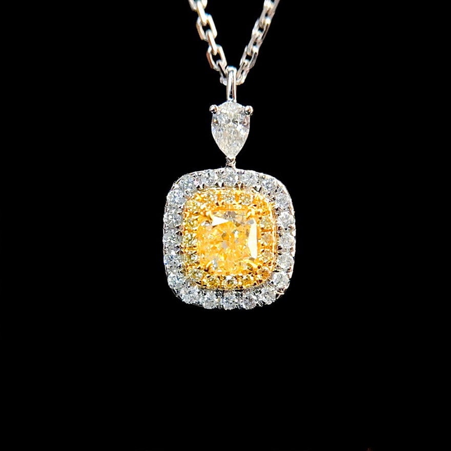 14k Gold 0.69 Ctw Natural Yellow Diamond & Diamond Pendant( Without Chain ): Ref:231151169 // gold content:14k gold // main gemstone:yellow diamond // shape:cushion // carat weight:0. 40ct // color:yellow // treatment:natural // // adjacent gemstone 2 : diamond //