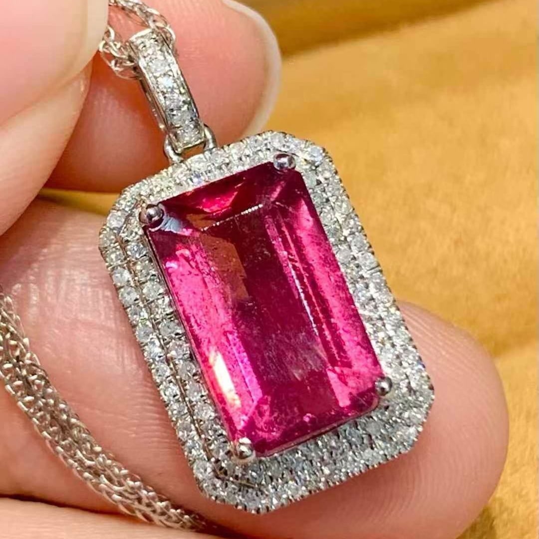 14k Gold 4.55 Ct Natural Tourmaline & Diamond Pendant( Without Chain ) - 3