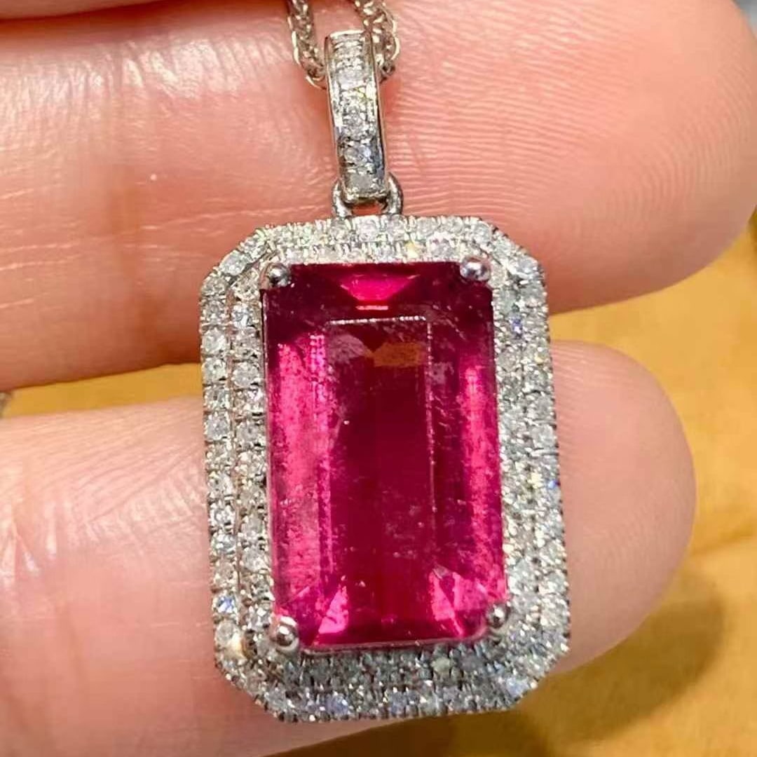 14k Gold 4.55 Ct Natural Tourmaline & Diamond Pendant( Without Chain ) - 4