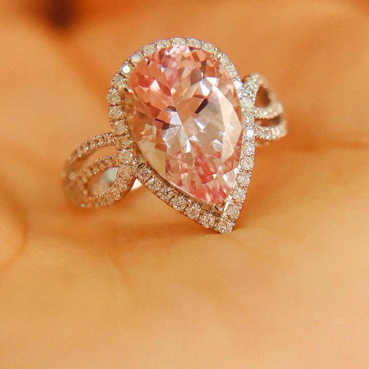 14k Gold 3.85 Ct Natural Morganite & Diamond Ring - 4