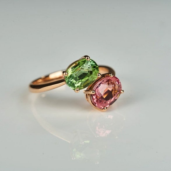 14k Gold 3.2 Ct Natural Tourmaline & Toi Et Moi Ring - 7
