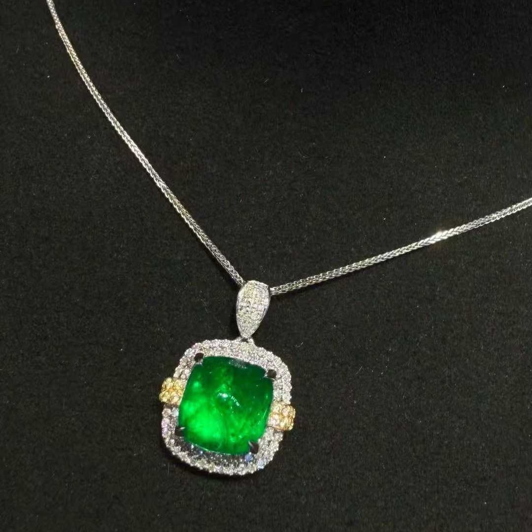 14k Gold 2.86 Ctw Natural Emerald & Diamond Pendant( Without Chain ) - 2