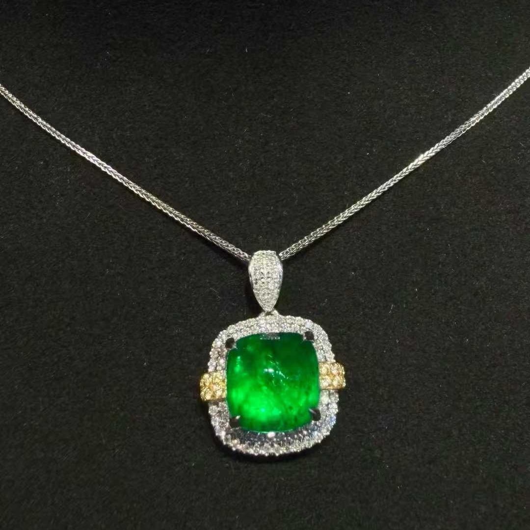 14k Gold 2.86 Ctw Natural Emerald & Diamond Pendant( Without Chain ) - 3