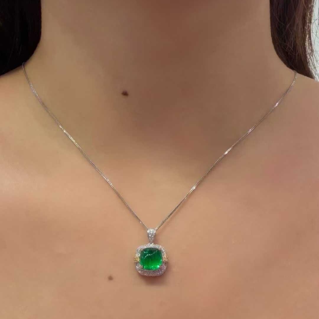 14k Gold 2.86 Ctw Natural Emerald & Diamond Pendant( Without Chain ) - 4