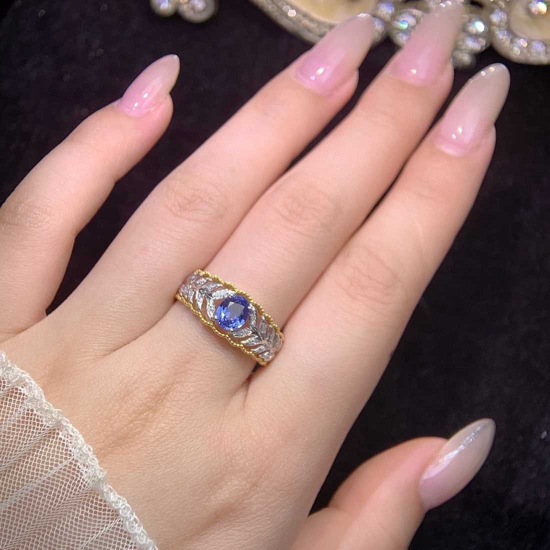 14k Gold 1 Ct Natural Sapphire & Diamond Ring - 4