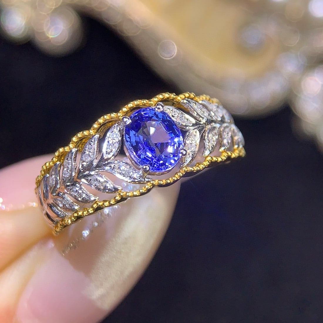 14k Gold 1 Ct Natural Sapphire & Diamond Ring - 5